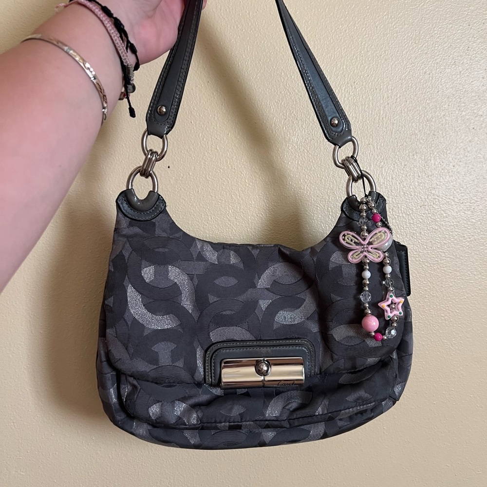Coach Black and Silver Shoulder Bag with Charms